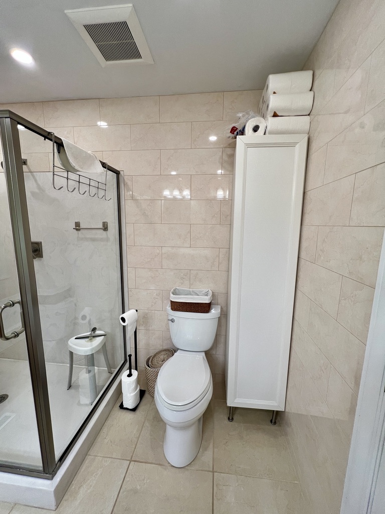 Terrace Park primary bathroom toilet and linen area before renovation