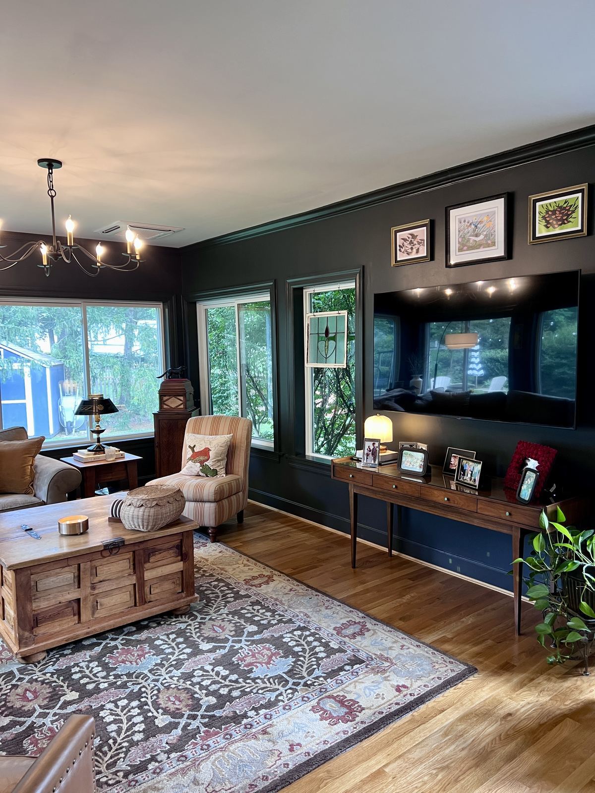 Terrace Park moody den full room view after renovation